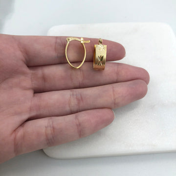18K Gold Layered Oro Laminado 11 mm Diamond Cut Texturized Hoops Wholesale 21.0426
